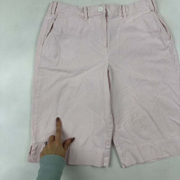 Talbots Pink White Striped Bermuda Shorts 10 Cotton Spandex High Waist Stretch - Picture 5 of 6